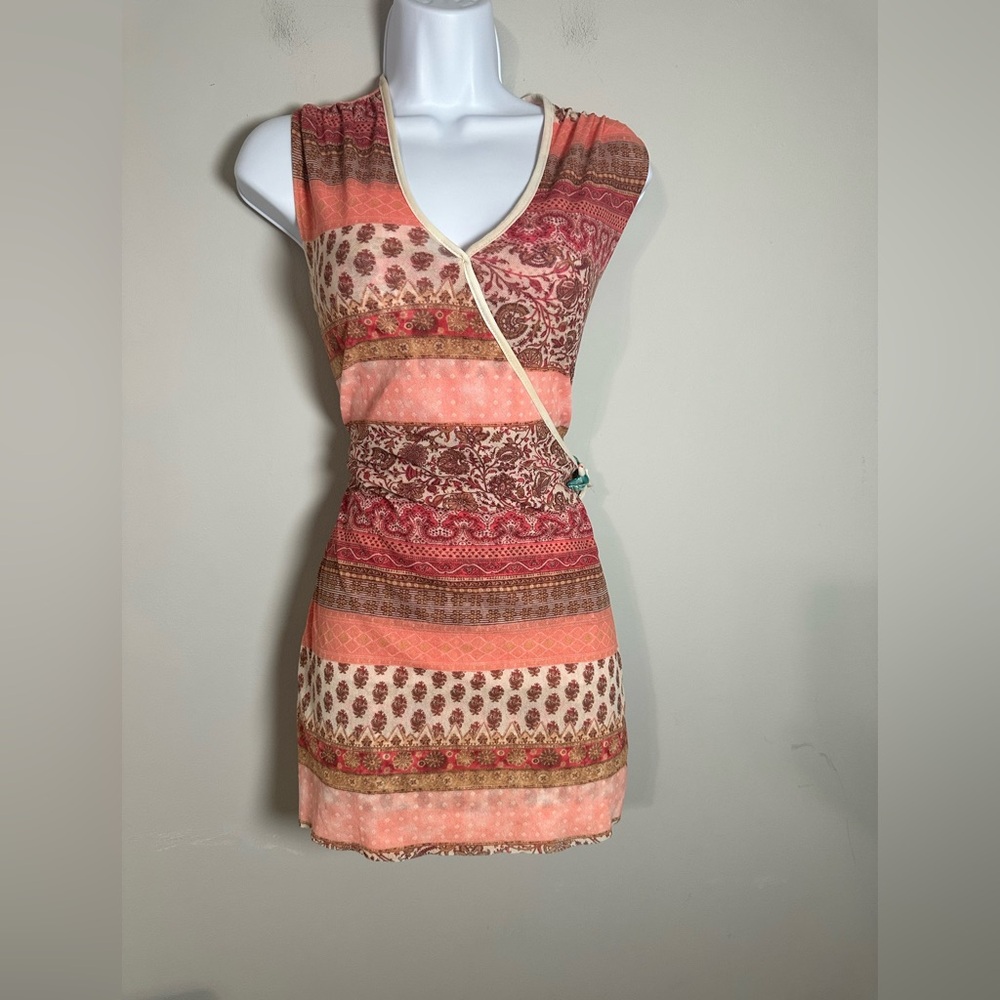 Vtg Sweet Pea by Stacy‎ Frati Mesh Wrap Dress L - Y2K Boho Seashell Mermaidcore